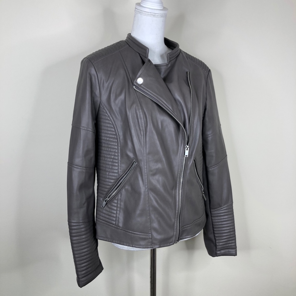 (SOLD) Bar III Grey Faux Leather Moto Jacket